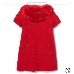 Janie and Jack Crimson Red Faux Fur Collar Sweater Dress girl Holiday Christmas